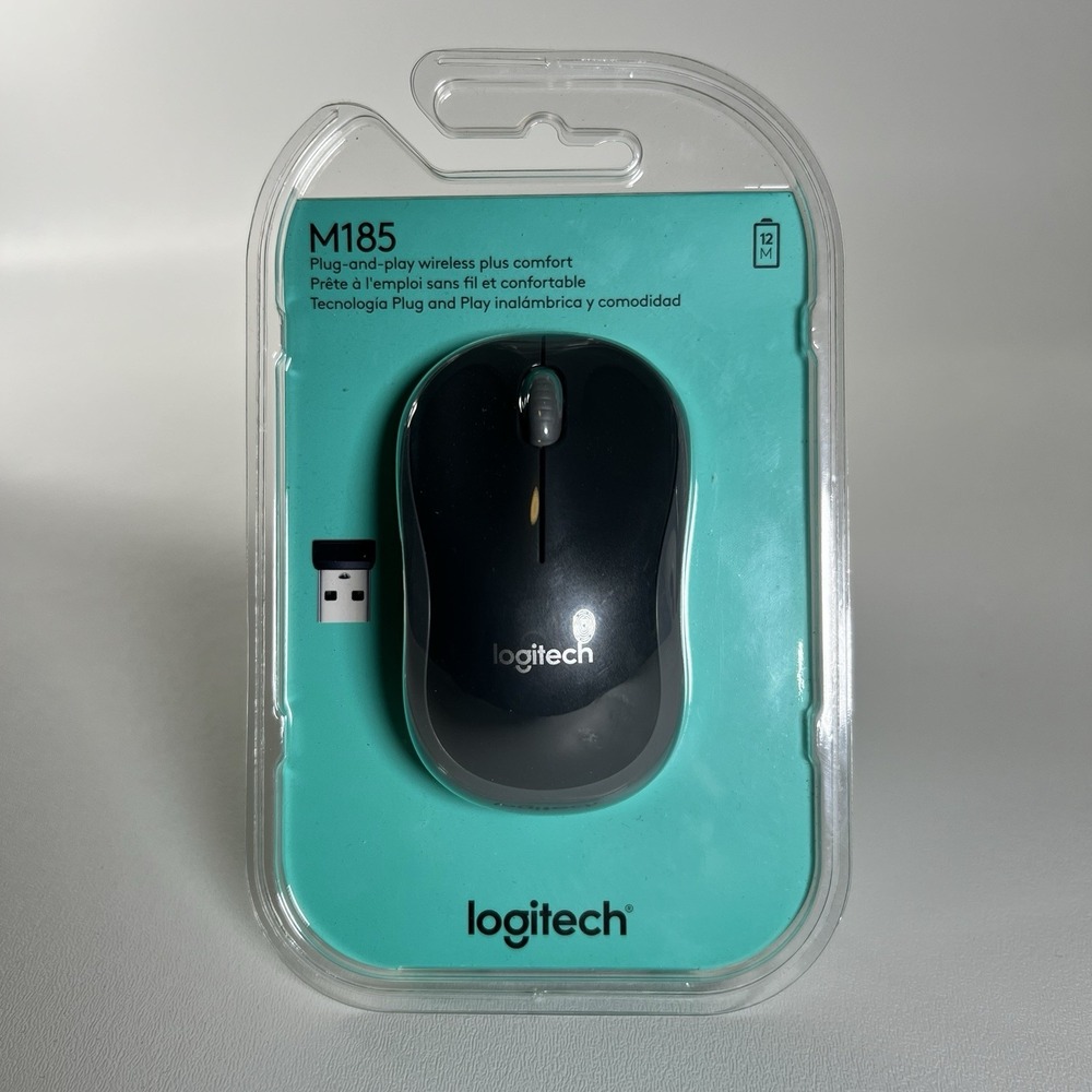 Logitech M185 Wireless Mouse, 2.4GHz w USB Mini Receiver Black